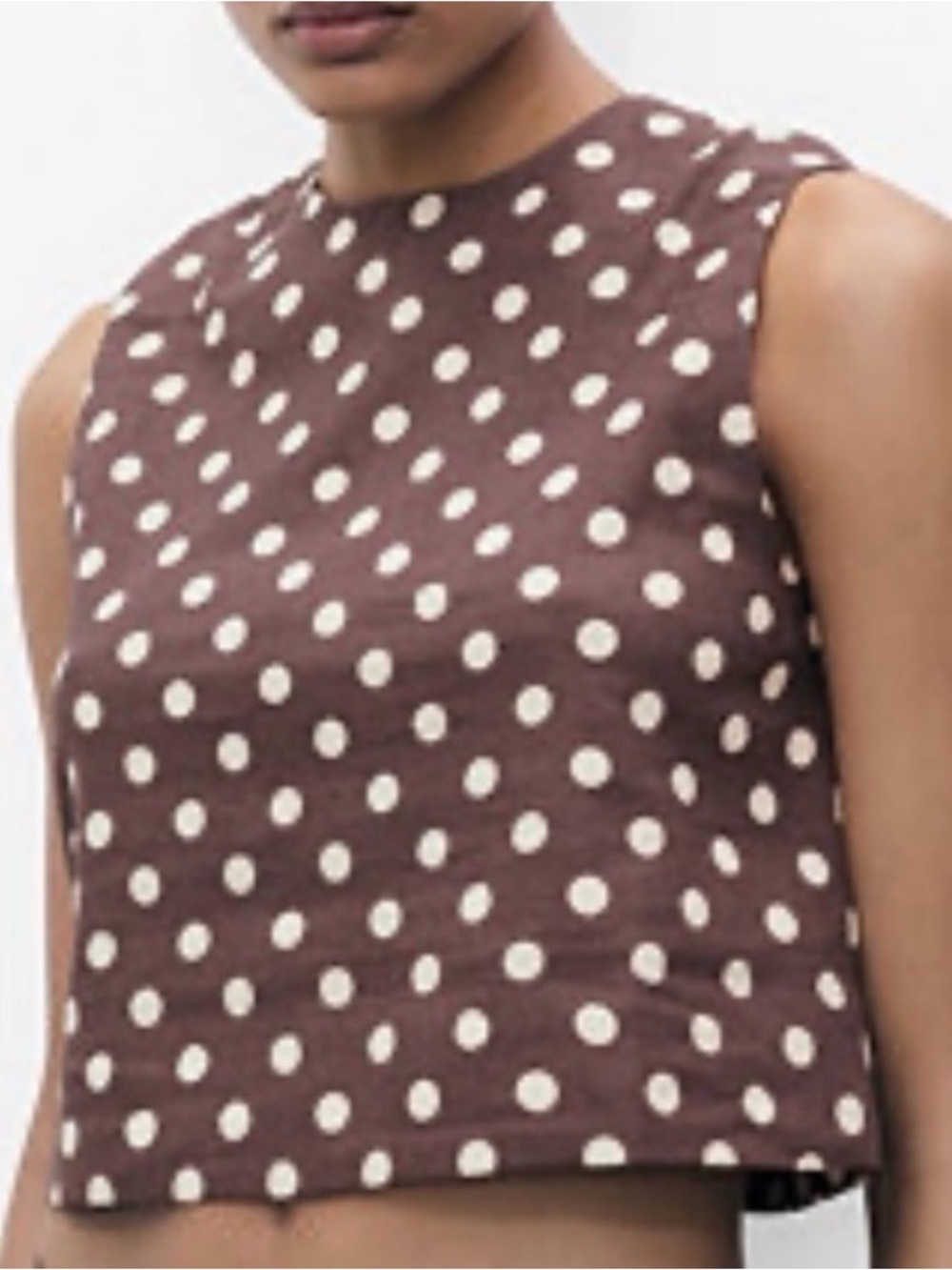 Mango Brown Polka Dot Sleeveless Crop Top